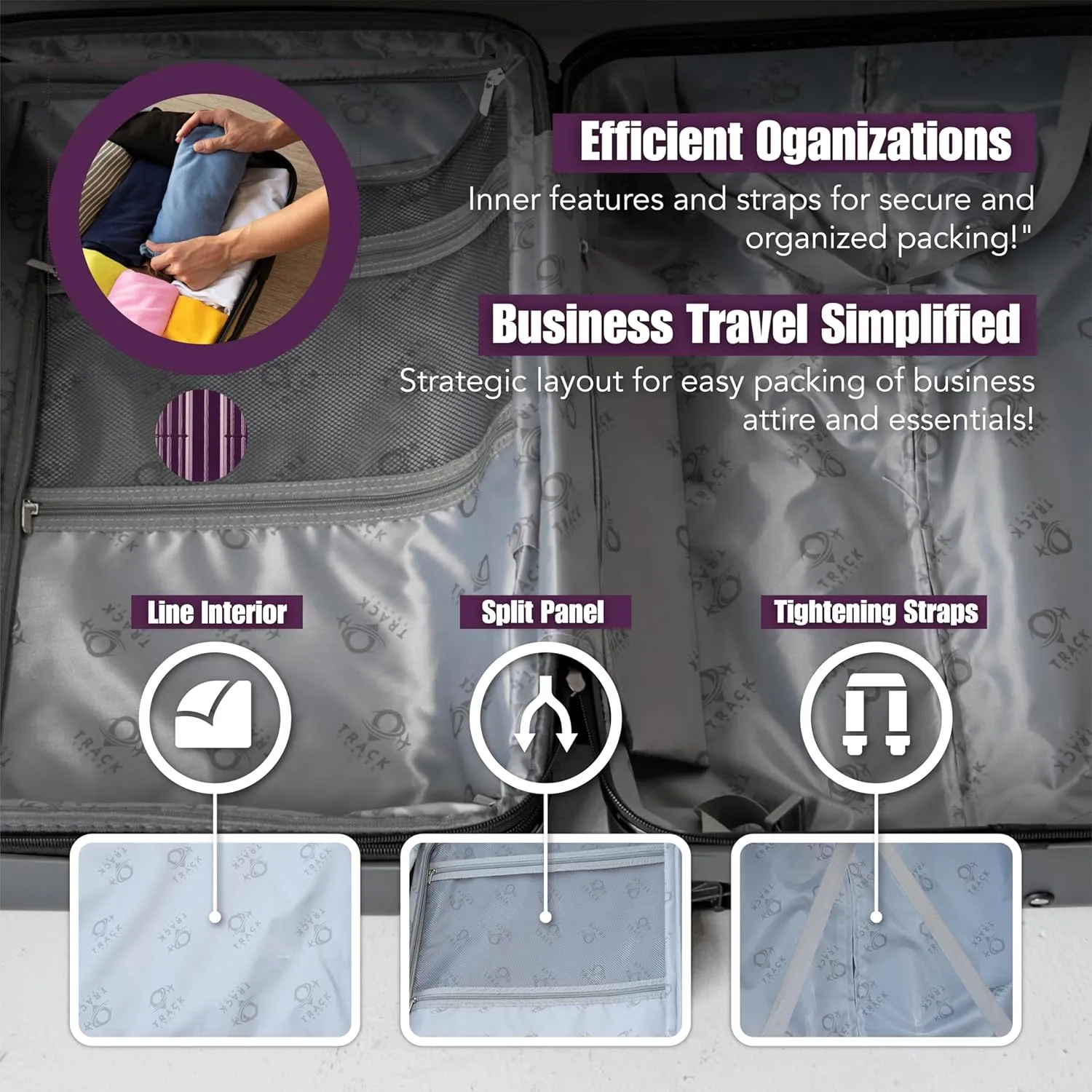 3 Piece Luggage Set ABS PC Expandable Hardshell TSA Lock Aluminum Trolley Spinner Wheels (Purple, 6 Piece Set)