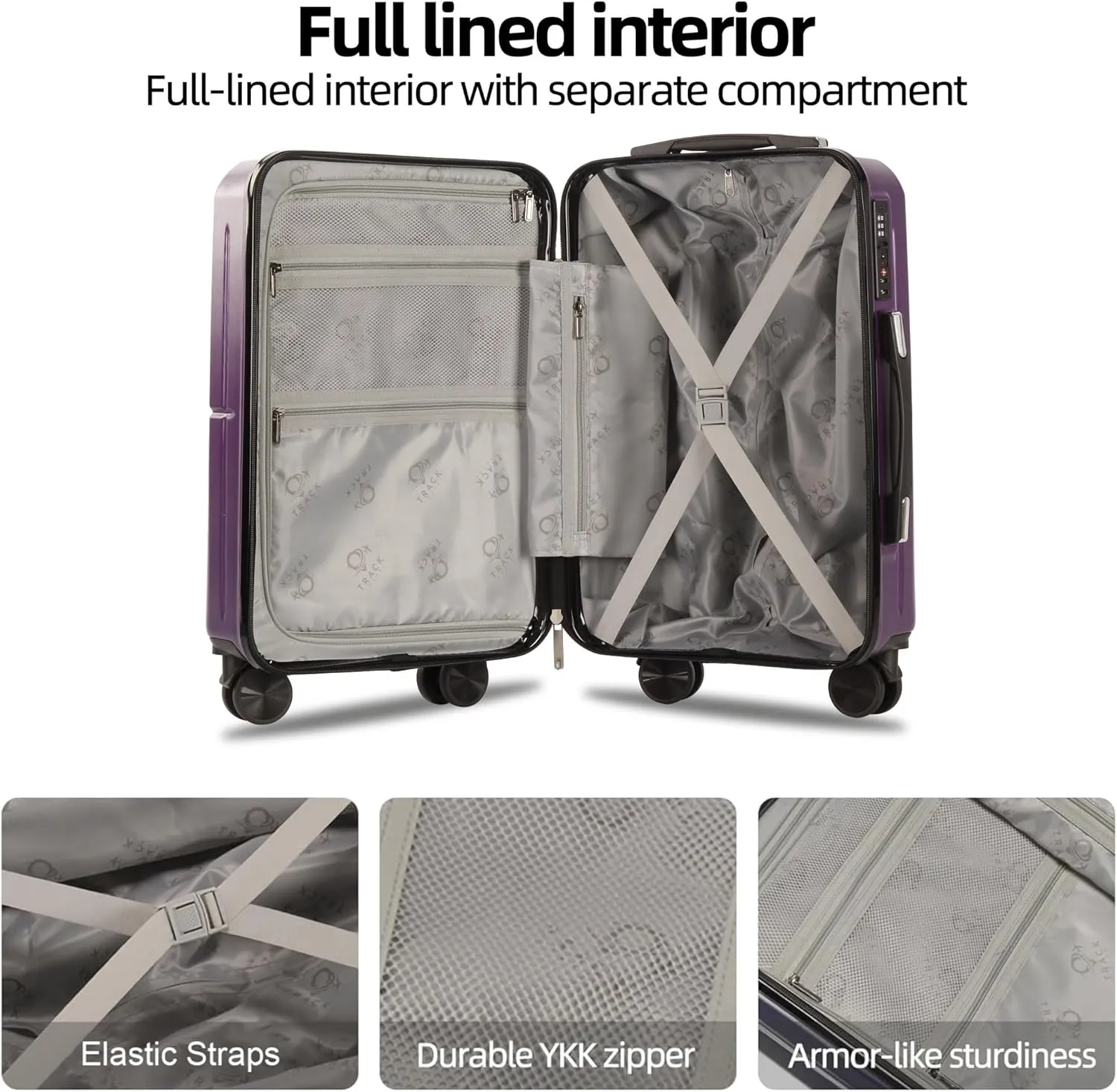 3 Piece Luggage Set ABS PC Expandable Hardshell TSA Lock Aluminum Trolley Spinner Wheels (Purple, 6 Piece Set)