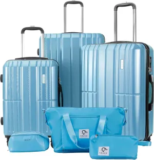 3 Piece Luggage Set ABS PC Expandable Hardshell TSA Lock Aluminum Trolley Spinner Wheels (Sky Blue, 6 Piece Set)