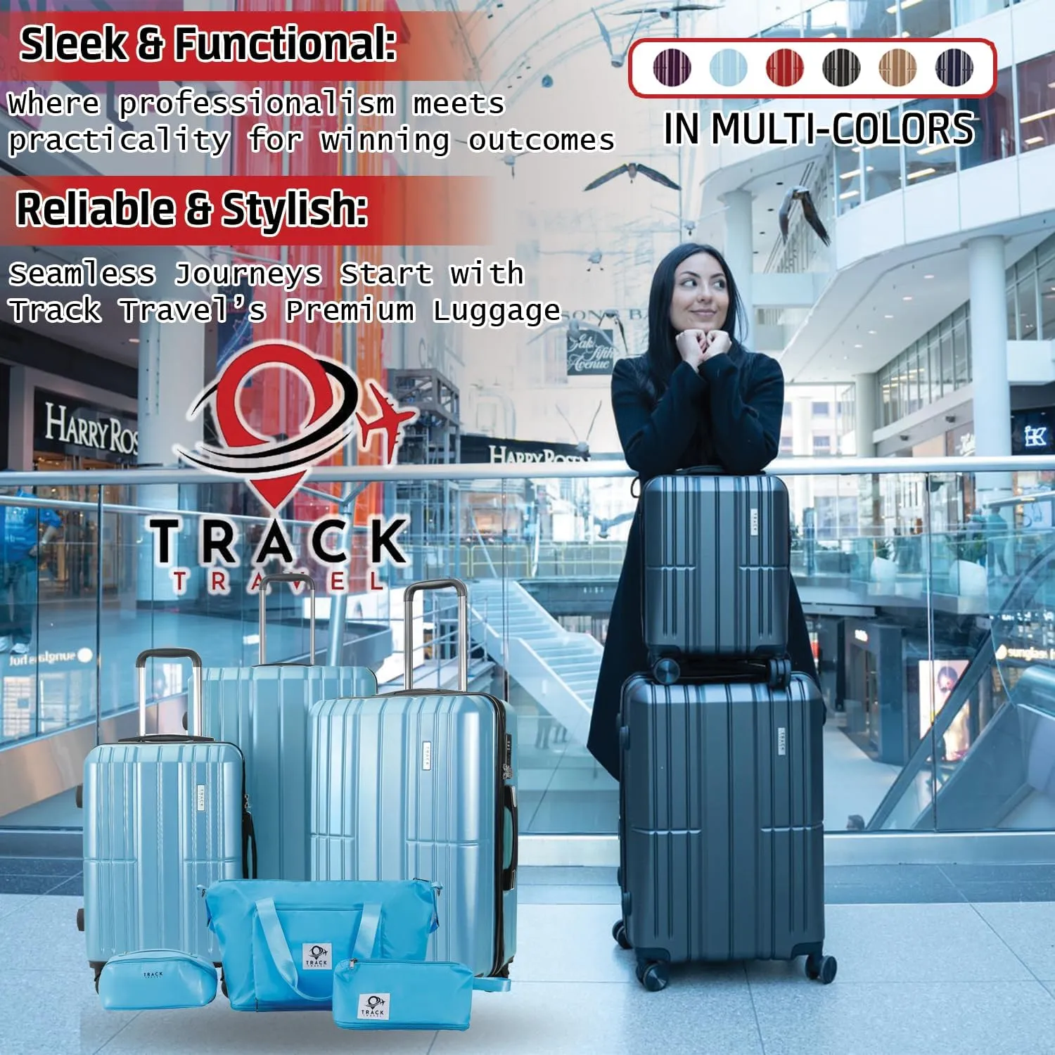 3 Piece Luggage Set ABS PC Expandable Hardshell TSA Lock Aluminum Trolley Spinner Wheels (Sky Blue, 6 Piece Set)