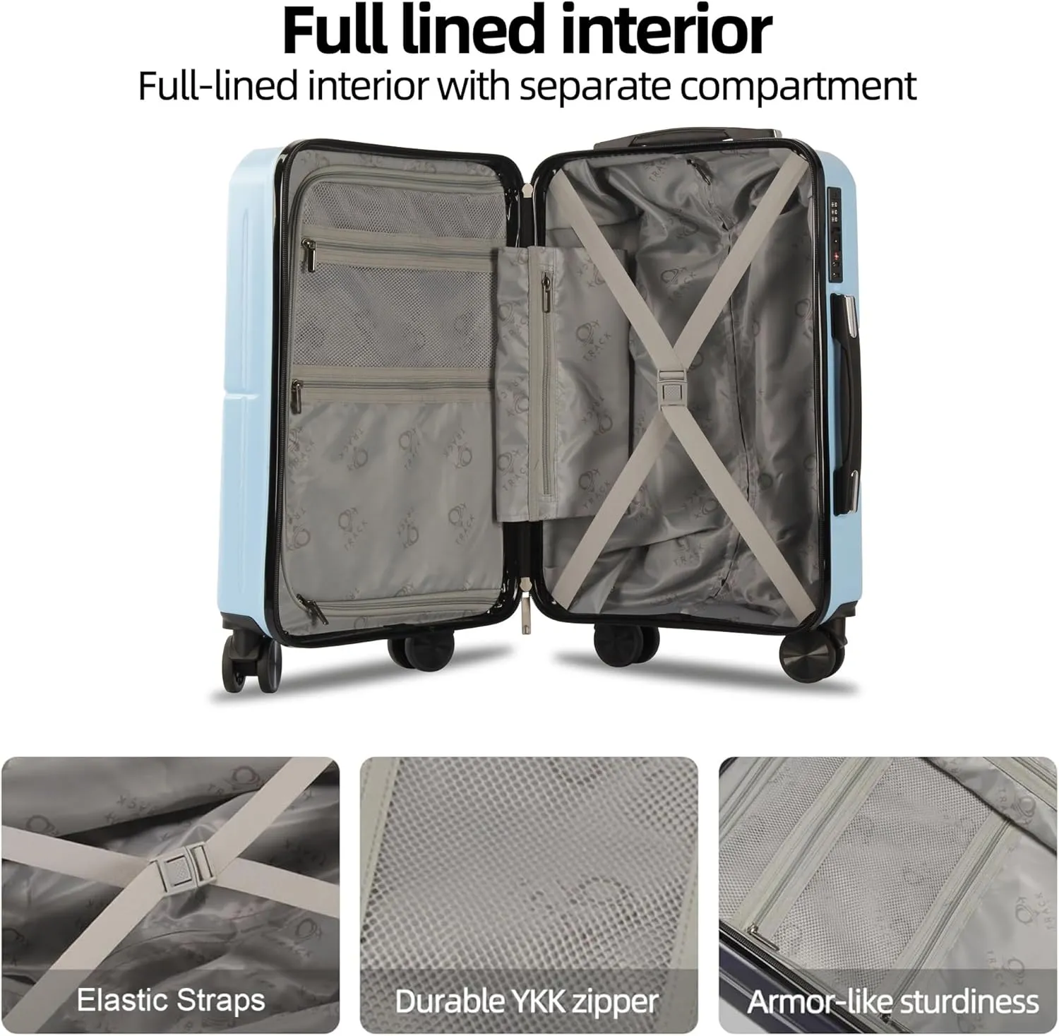 3 Piece Luggage Set ABS PC Expandable Hardshell TSA Lock Aluminum Trolley Spinner Wheels (Sky Blue, 6 Piece Set)