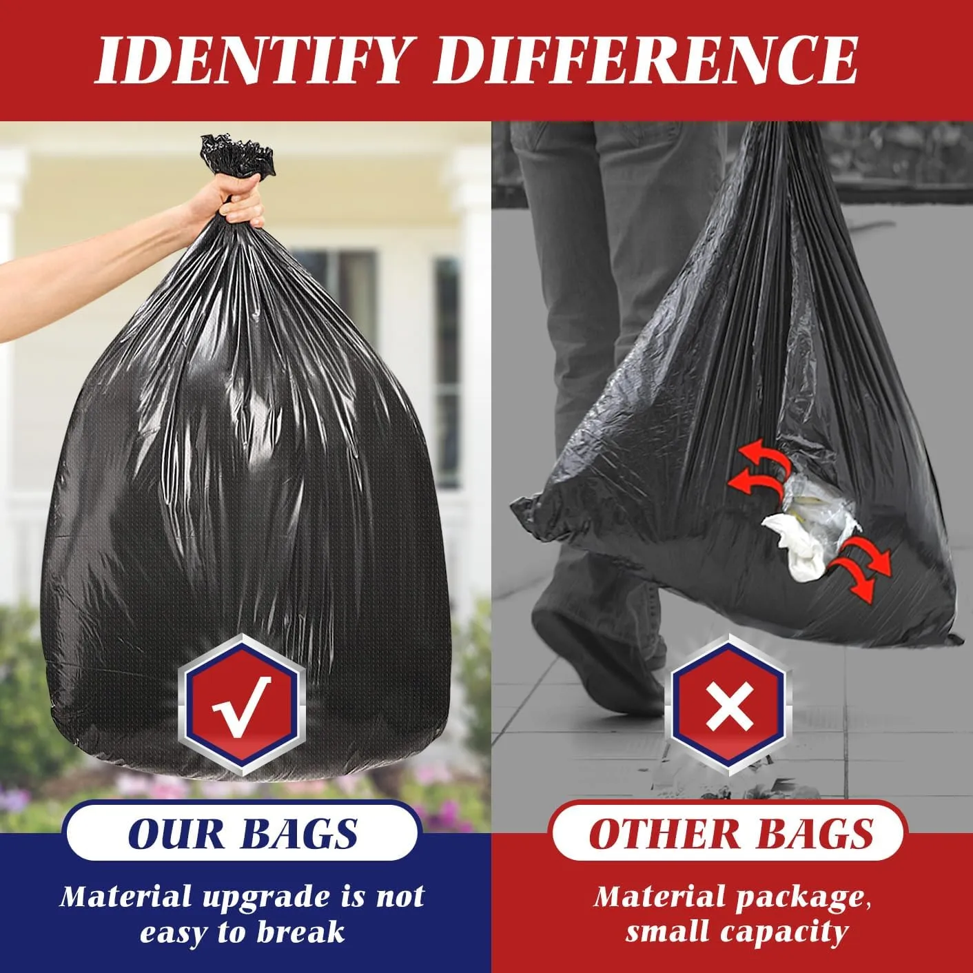 30-33 Gallon 100 Counts Large Trash Bags w/Ties Heavy Duty Garbage Bags, Large Trash Can Liners for Home, Kitchen, Office, Light Residential or Commercial Waste, Outdoor Lawn and Leaf Bags, Black
