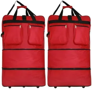 30" Duffle Bag Expandable Rolling Lightweight Wheeled Spinner Suitcase Luggage (2 Pack) for Travel and Storage (Red)