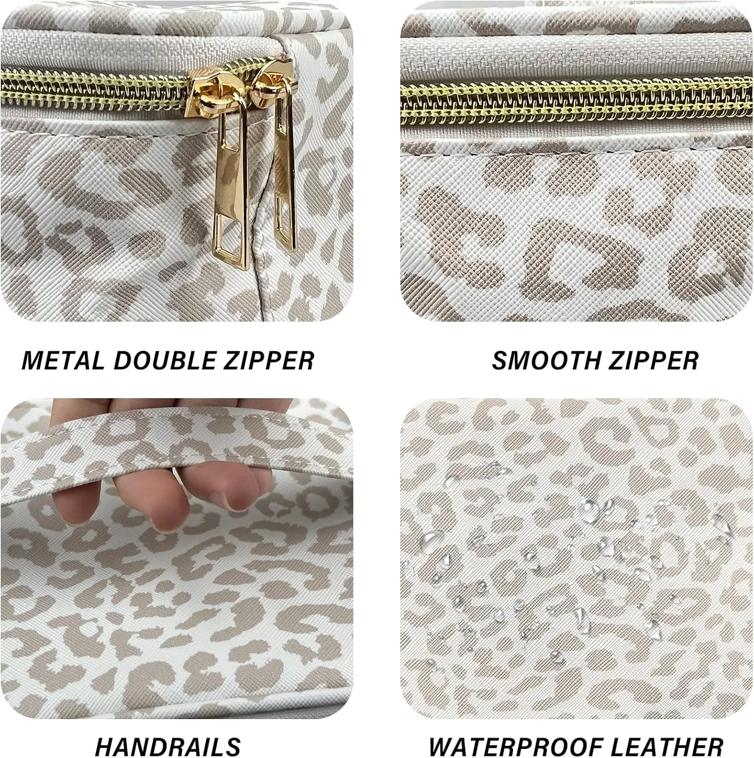 3Pcs Makeup Bag,Travel Makeup Bag,Makeup Bags for Women,Makeup Brush Bag,Large Capacity PU Cosmetic Bag,Waterproof and Durable-Grey White Leopard Cheetah Pattern
