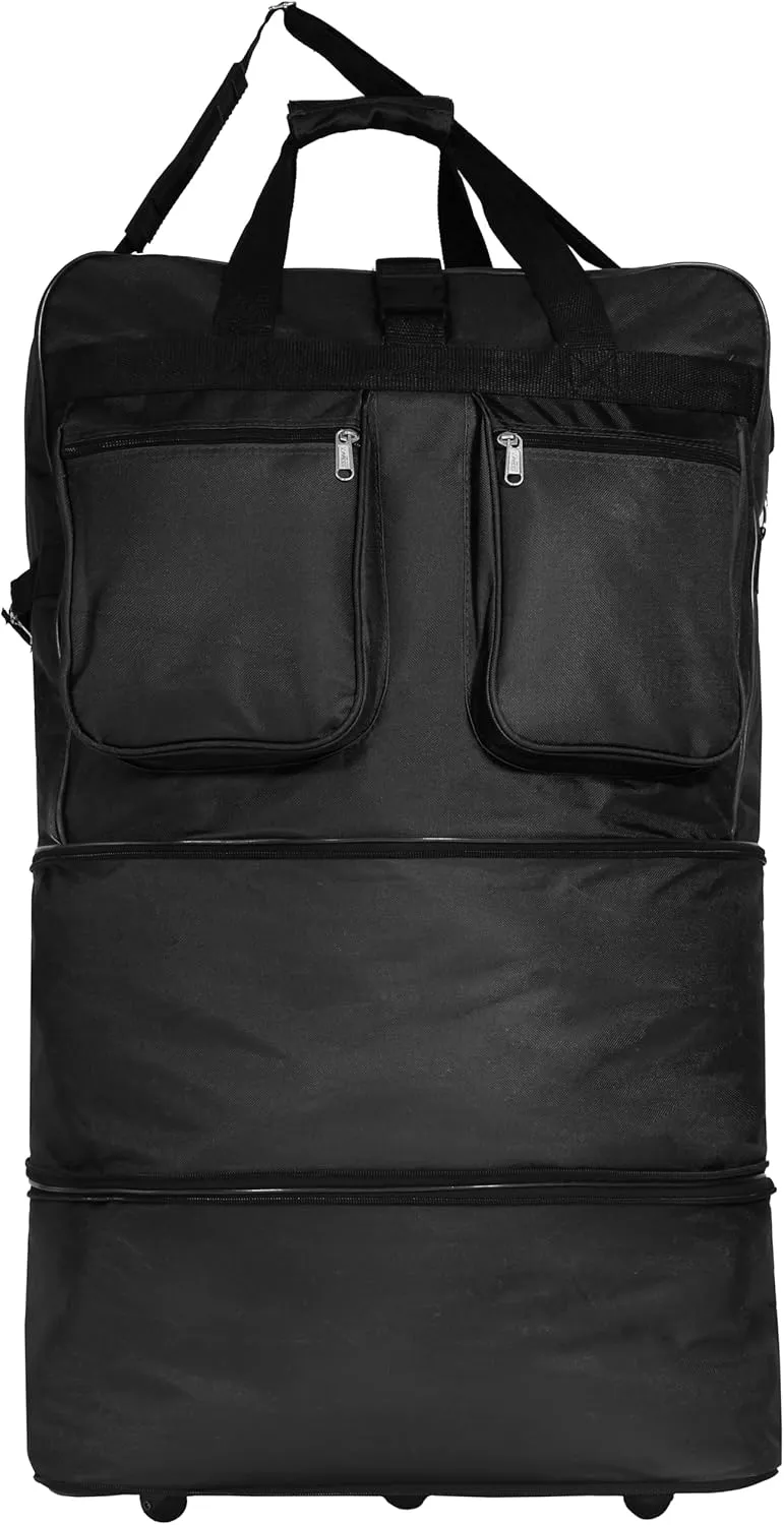 40"" Navy Blue Large Expandable Rolling 6 Wheeled Duffel Bag Spinner Suitcase Luggage (Black), BLK1PK40