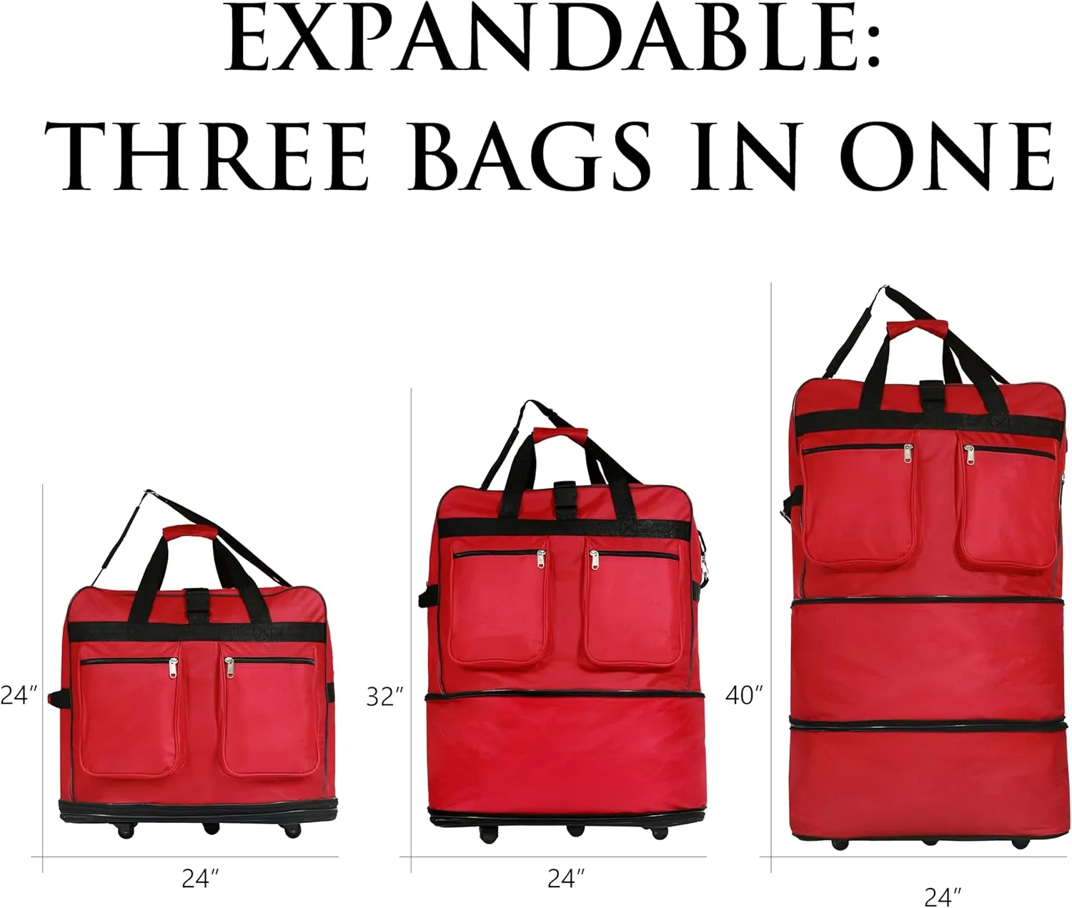 40"" Navy Blue Large Expandable Rolling 6 Wheeled Duffel Bag Spinner Suitcase Luggage (Red), BLK1PK40