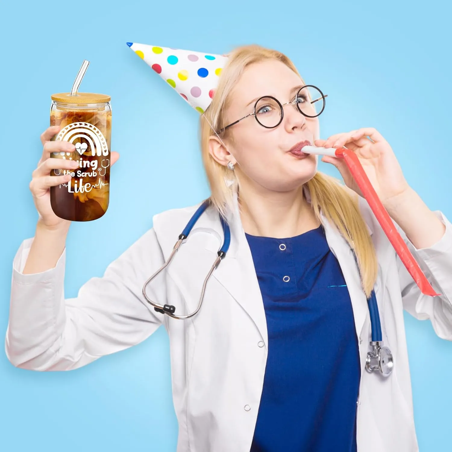 6 Sets Nurse Appreciation Gift Tote Bag Bulk 16 oz Glass Cups with Lid and Straw Nurses Week Gift