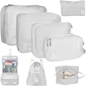 8 Set Expandable Compression Packing Cubes for Suitcases Travel Essentials Carry On Waterproof Storage Bag With Dry And Wet Separation Silvery