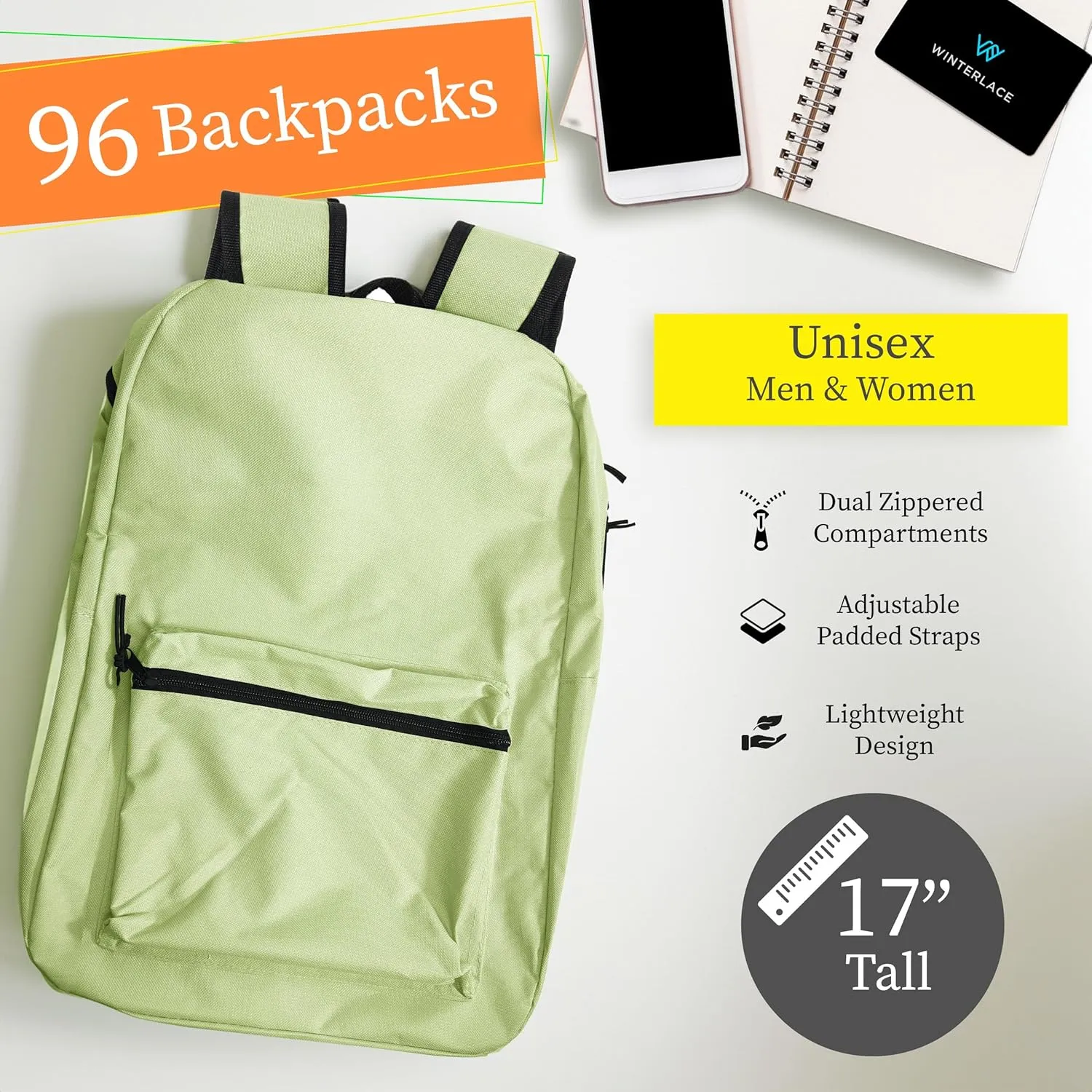 96 Pack Bulk Backpacks | 17-Inches | Wholesale Bundle for Men Women | Zippered Travel Hiking Corporate Bag (Black)