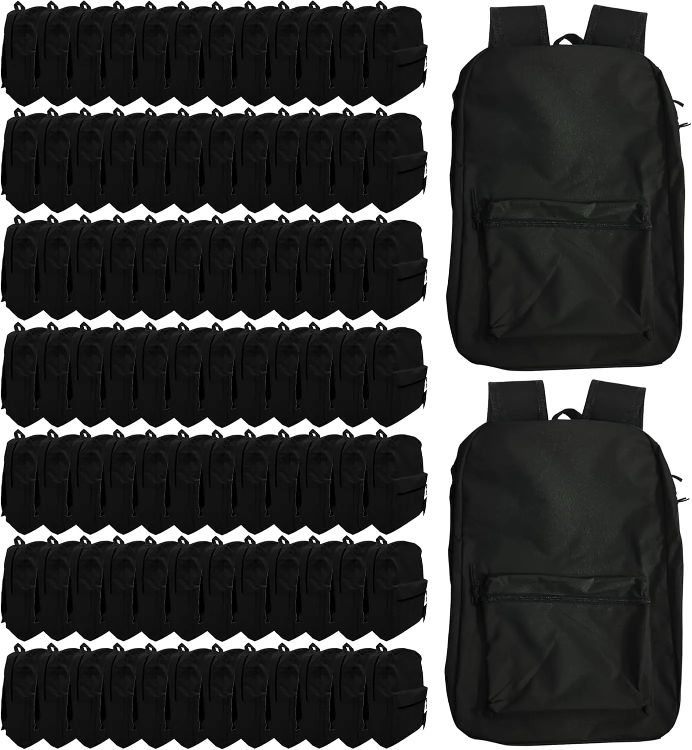 96 Pack Bulk Backpacks | 17-Inches | Wholesale Bundle for Men Women | Zippered Travel Hiking Corporate Bag (Black)