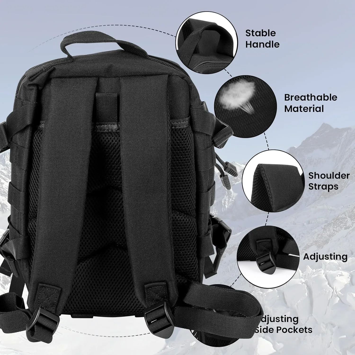 9L Mini Tactical Backpack for Men Women, Small Daily Use MOLLE Tactical Daypack for Multifunctional Gym Fitness Outdoor Sport Camping Bag (White)
