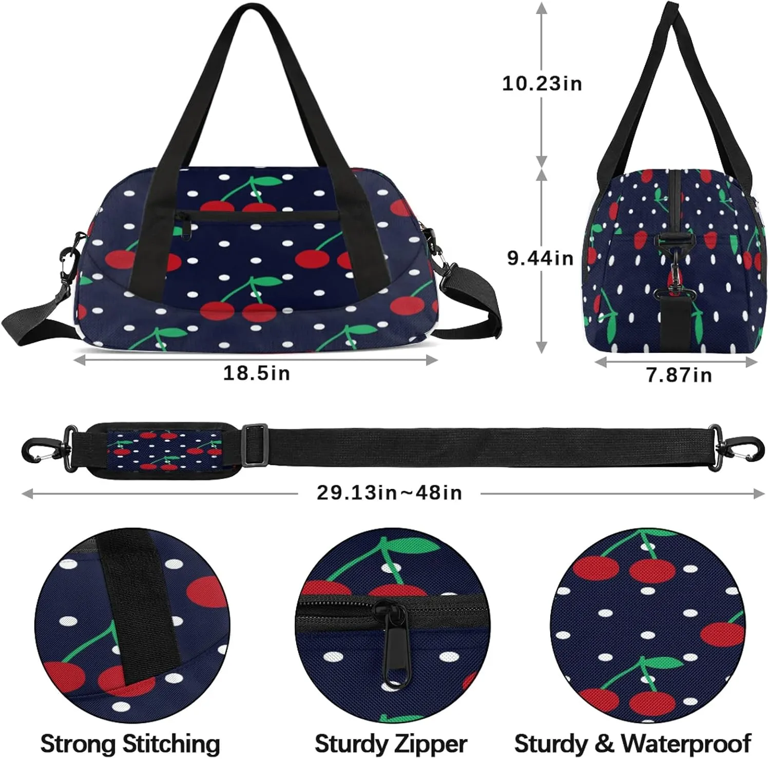 Abstract Cherry Pattern Kids Duffel Bag Lightweight Waterproof Sports Gym Bag with Front Zipper Pocket Foldable Weekender Overnight Bag for School Practice Gymnastic Ballet