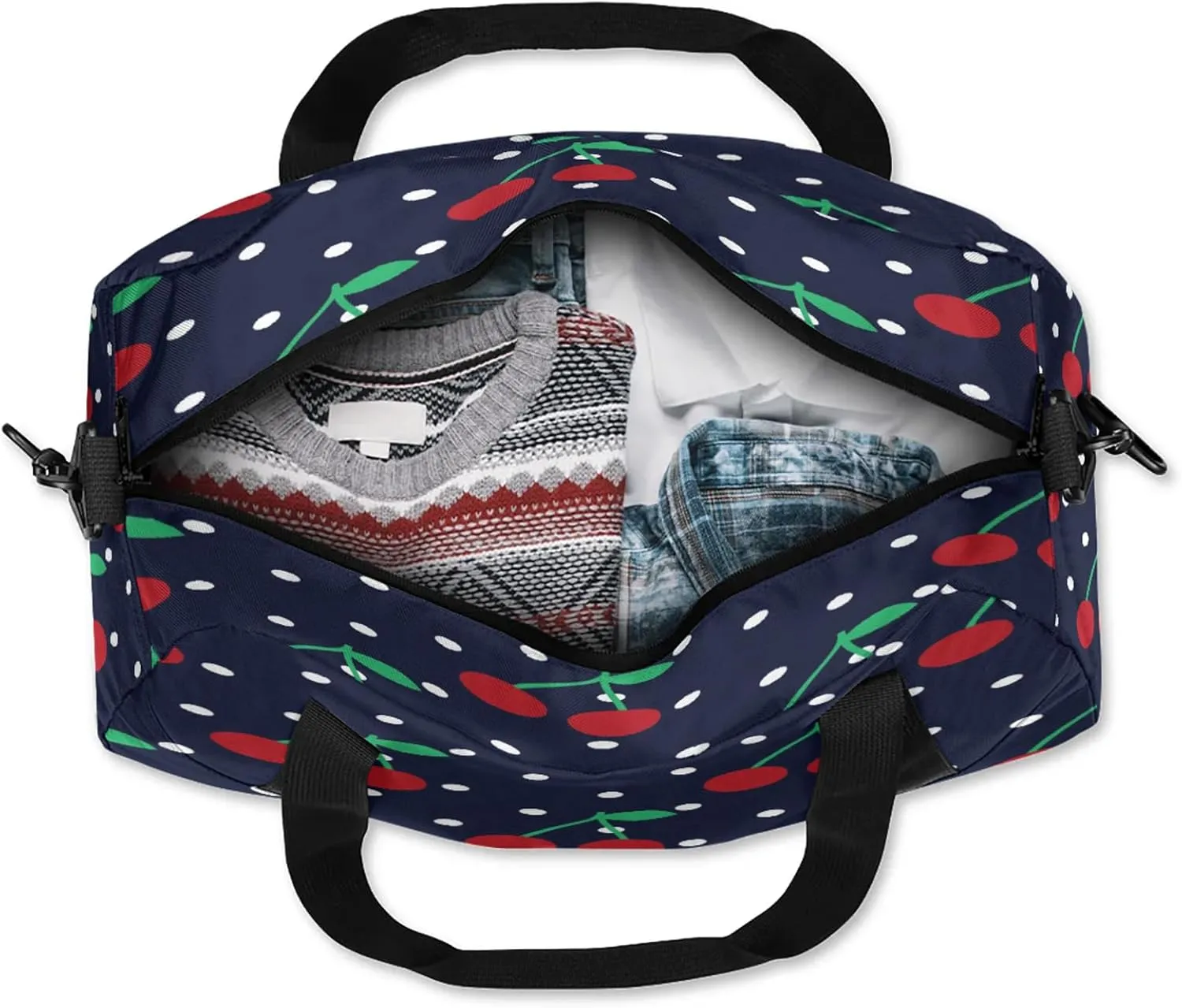 Abstract Cherry Pattern Kids Duffel Bag Lightweight Waterproof Sports Gym Bag with Front Zipper Pocket Foldable Weekender Overnight Bag for School Practice Gymnastic Ballet