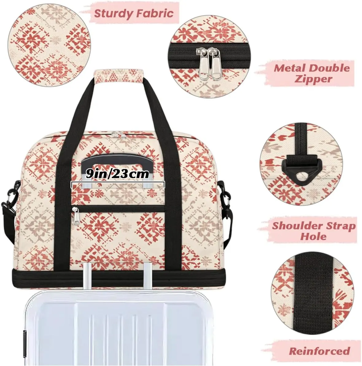 Abstract Flora Boho Prints Travel Duffle Bag, Collapsible Travel Bag Sports Gym Bag With Shoes Compartment Weekender Bag Overnight Bag For Women Men