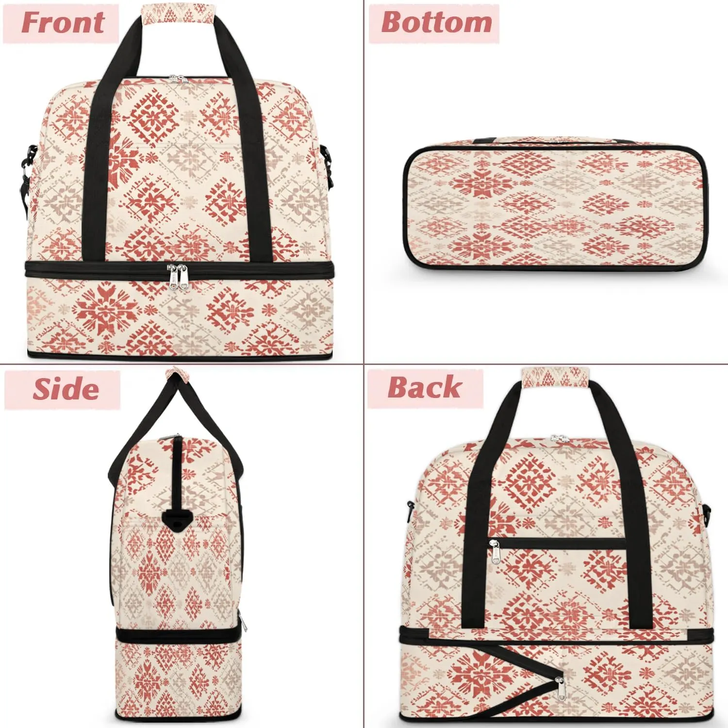 Abstract Flora Boho Prints Travel Duffle Bag, Collapsible Travel Bag Sports Gym Bag With Shoes Compartment Weekender Bag Overnight Bag For Women Men