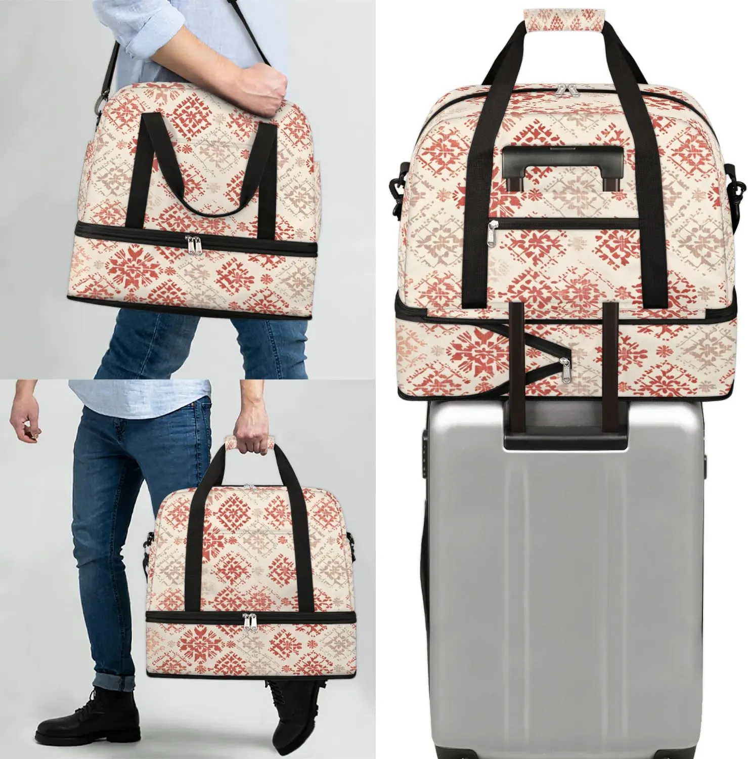 Abstract Flora Boho Prints Travel Duffle Bag, Collapsible Travel Bag Sports Gym Bag With Shoes Compartment Weekender Bag Overnight Bag For Women Men