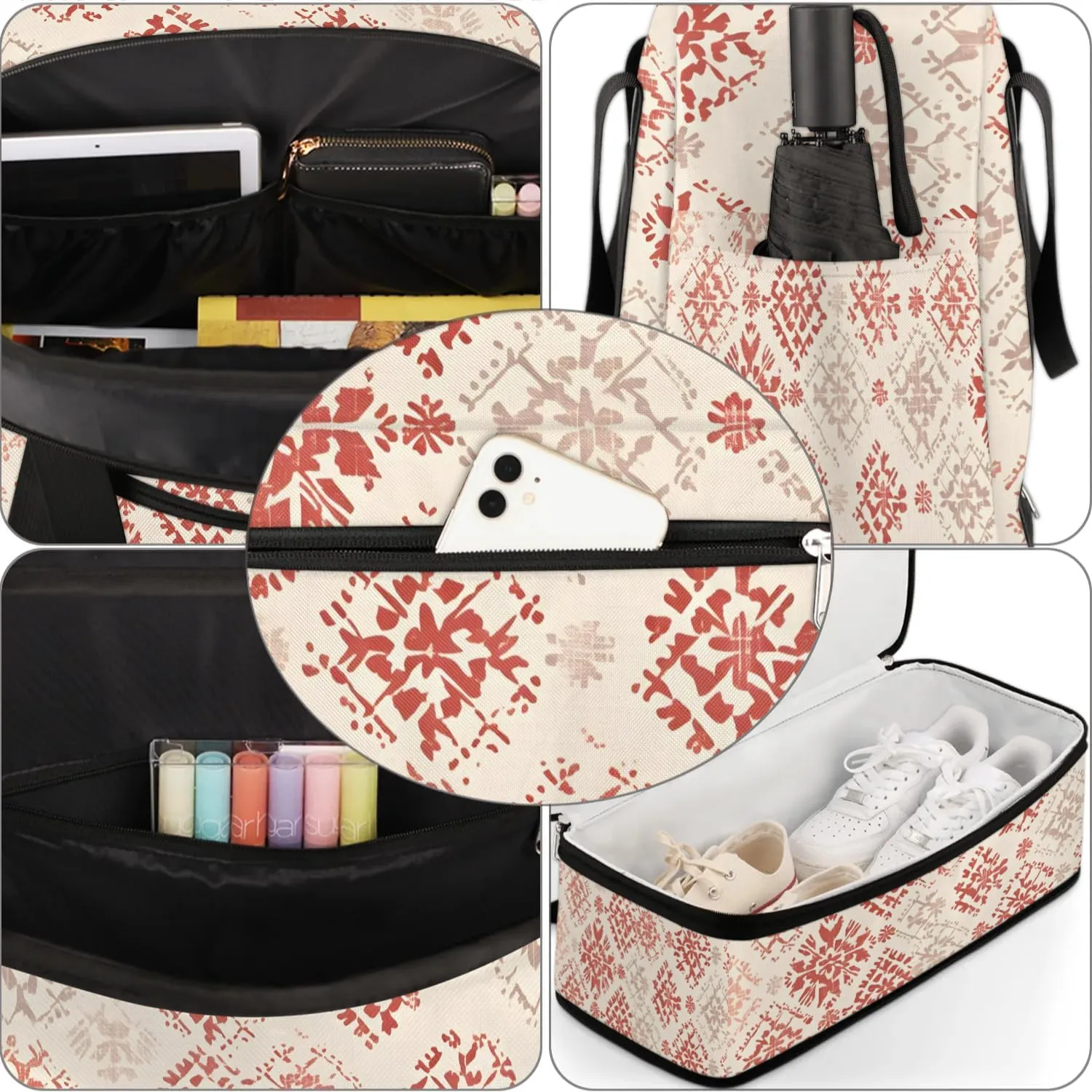 Abstract Flora Boho Prints Travel Duffle Bag, Collapsible Travel Bag Sports Gym Bag With Shoes Compartment Weekender Bag Overnight Bag For Women Men
