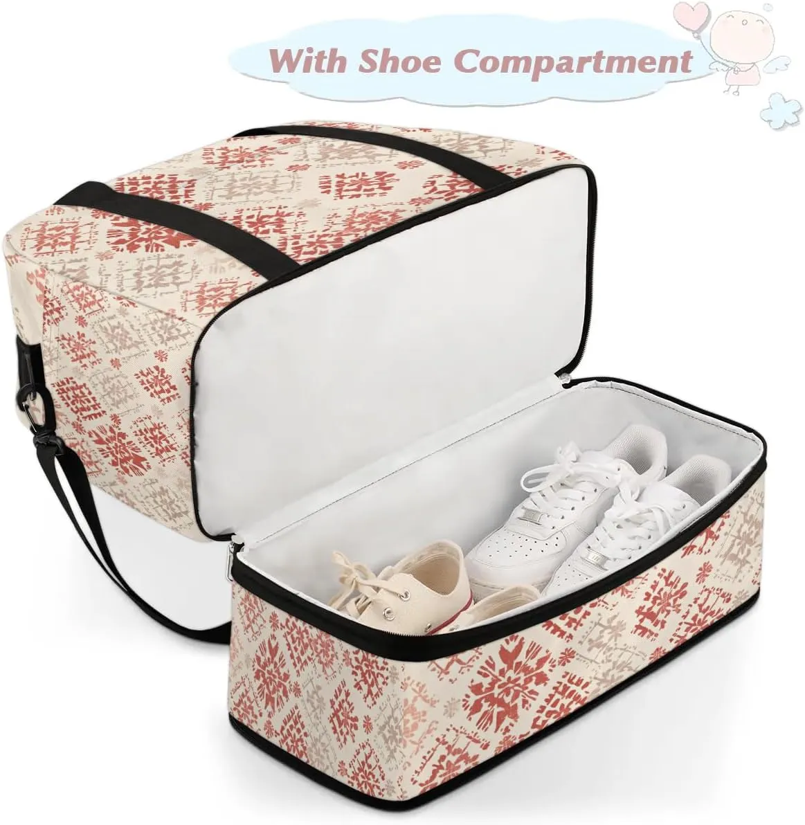 Abstract Flora Boho Prints Travel Duffle Bag, Collapsible Travel Bag Sports Gym Bag With Shoes Compartment Weekender Bag Overnight Bag For Women Men