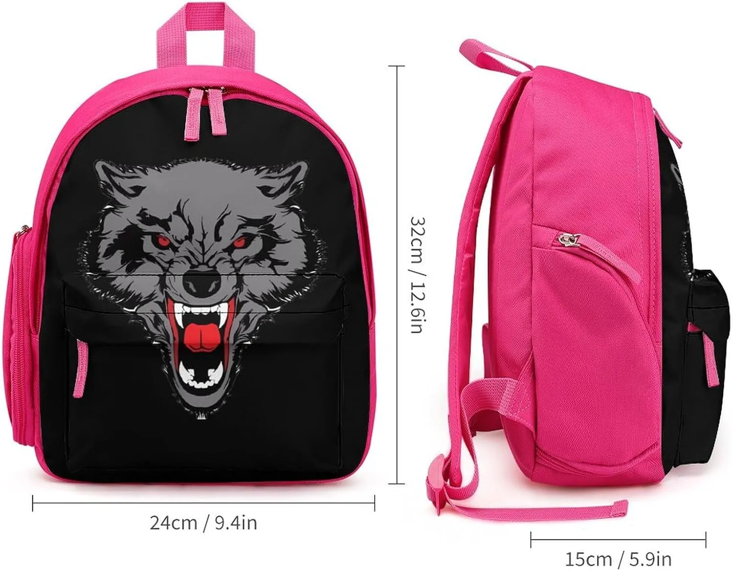 Aggressiveness of Wolf Simple Backpack Lightweight Cute Printing Shoulder Bag Family Travel Pink-style
