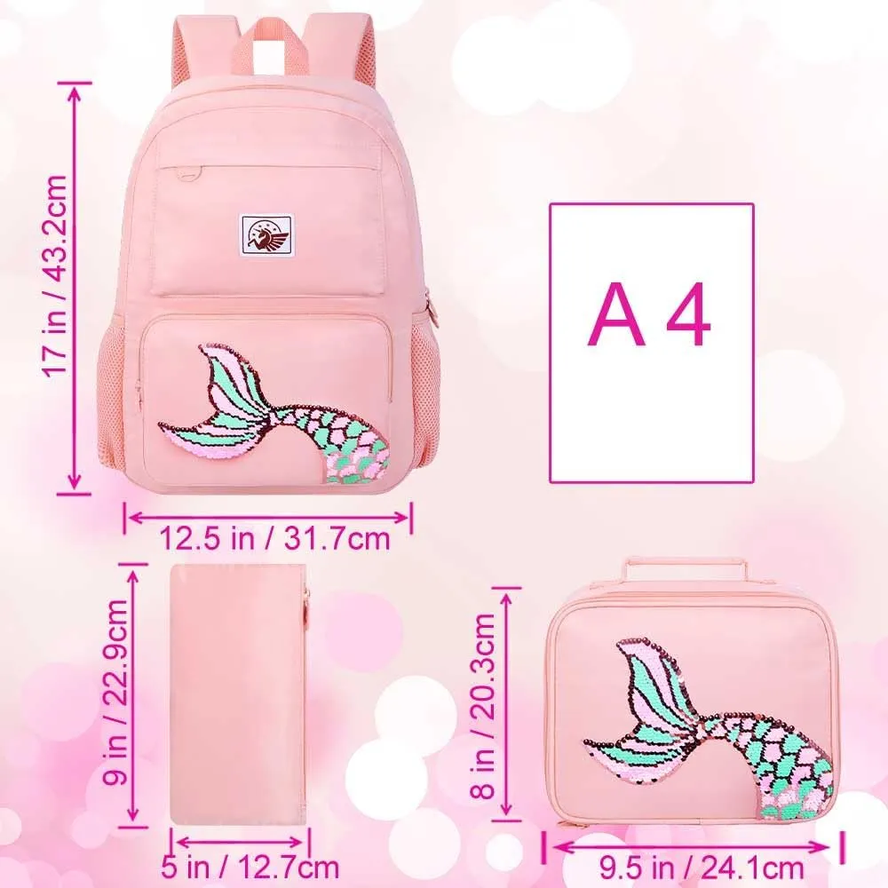 AGSDON 3PCS Backpack for Girls Set, Laptop College School Bookbag and lunch bog, Water Resistant Backpacks