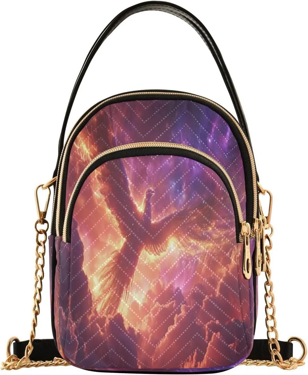 ALAZA Chain Crossbody Bags for Women Fire Phoenix Galaxy Quilted Shoulder Crossbody Handbags Travel Cross Body Cell Phone Purses Bags