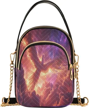 ALAZA Chain Crossbody Bags for Women Fire Phoenix Galaxy Quilted Shoulder Crossbody Handbags Travel Cross Body Cell Phone Purses Bags