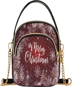 ALAZA Chain Crossbody Bags for Women Merry Christmas White Snowflakes Spruce Quilted Shoulder Crossbody Handbags Travel Cross Body Cell Phone Purses Bags
