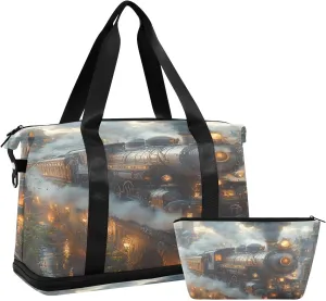 ALAZA Fantasy Train Travel Duffel Bag for Women Men Sports Gym Bag with Shoe Compartment Tote Weekender Overnight Bag with Wet Pocket for Travel, Gym,Yoga,Swimming