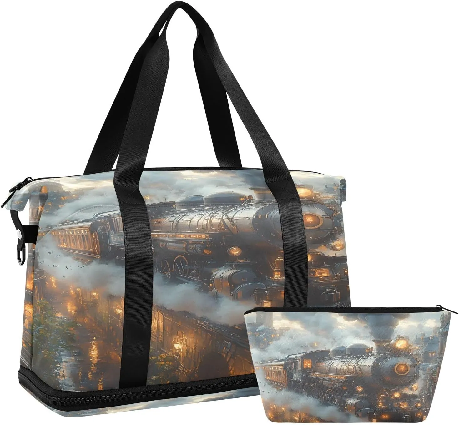 ALAZA Fantasy Train Travel Duffel Bag for Women Men Sports Gym Bag with Shoe Compartment Tote Weekender Overnight Bag with Wet Pocket for Travel, Gym,Yoga,Swimming
