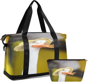 ALAZA Funny Toy Goose Travel Duffel Bag for Women Men Sports Gym Bag with Shoe Compartment Tote Weekender Overnight Bag with Wet Pocket for Travel, Gym,Yoga,Swimming