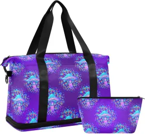 ALAZA Magic Mushroom Travel Duffel Bag for Women Men Sports Gym Bag with Shoe Compartment Tote Weekender Overnight Bag with Wet Pocket for Travel, Gym,Yoga,Swimming