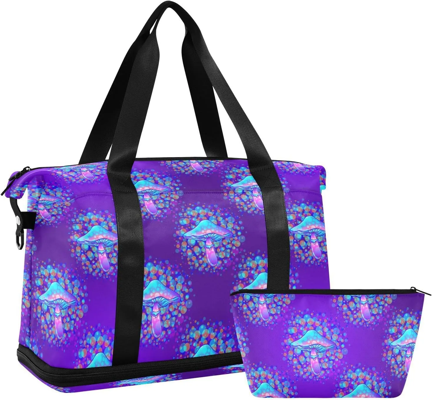 ALAZA Magic Mushroom Travel Duffel Bag for Women Men Sports Gym Bag with Shoe Compartment Tote Weekender Overnight Bag with Wet Pocket for Travel, Gym,Yoga,Swimming