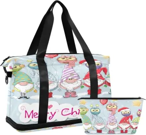 ALAZA Merry Christmas Traditional Dwarf Owl Travel Duffel Bag for Women Men Sports Gym Bag with Shoe Compartment Tote Weekender Overnight Bag with Wet Pocket for Travel, Gym,Yoga,Swimming
