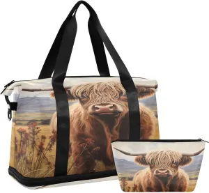 ALAZA Scotland Cattle Highland Cow Travel Duffel Bag for Women Men Sports Gym Bag with Shoe Compartment Tote Weekender Overnight Bag with Wet Pocket for Travel, Gym,Yoga,Swimming