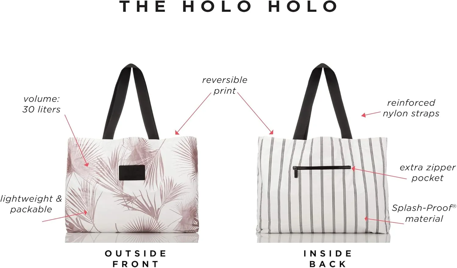 ALOHA Collection Holo Holo Tote Bag - Splash-Proof Bag - Reversible Tote for Beach & Travel - Easy to Clean (23" x 13.5")