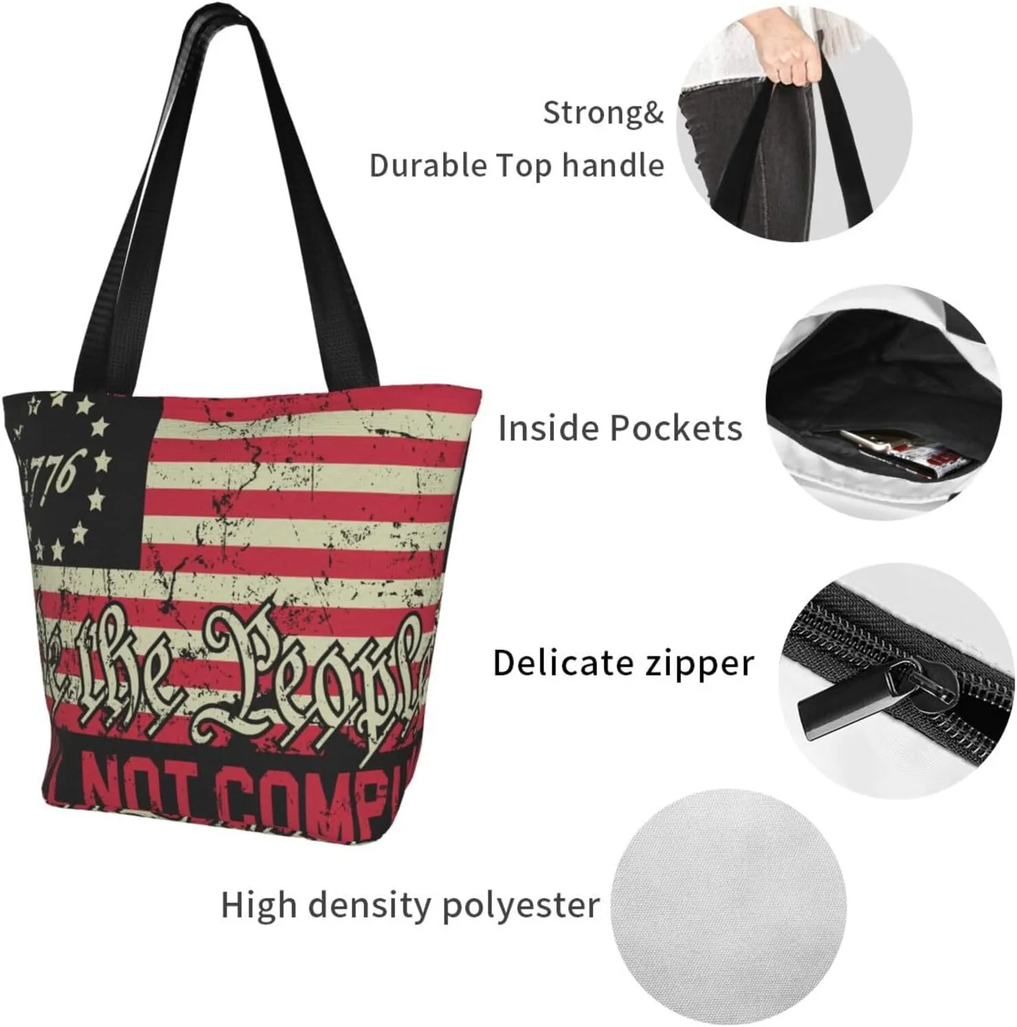 America Independence Day Women's Tote Bag Shoulder Bag Shopping Handbag Large Capacity Handbag With Zipper