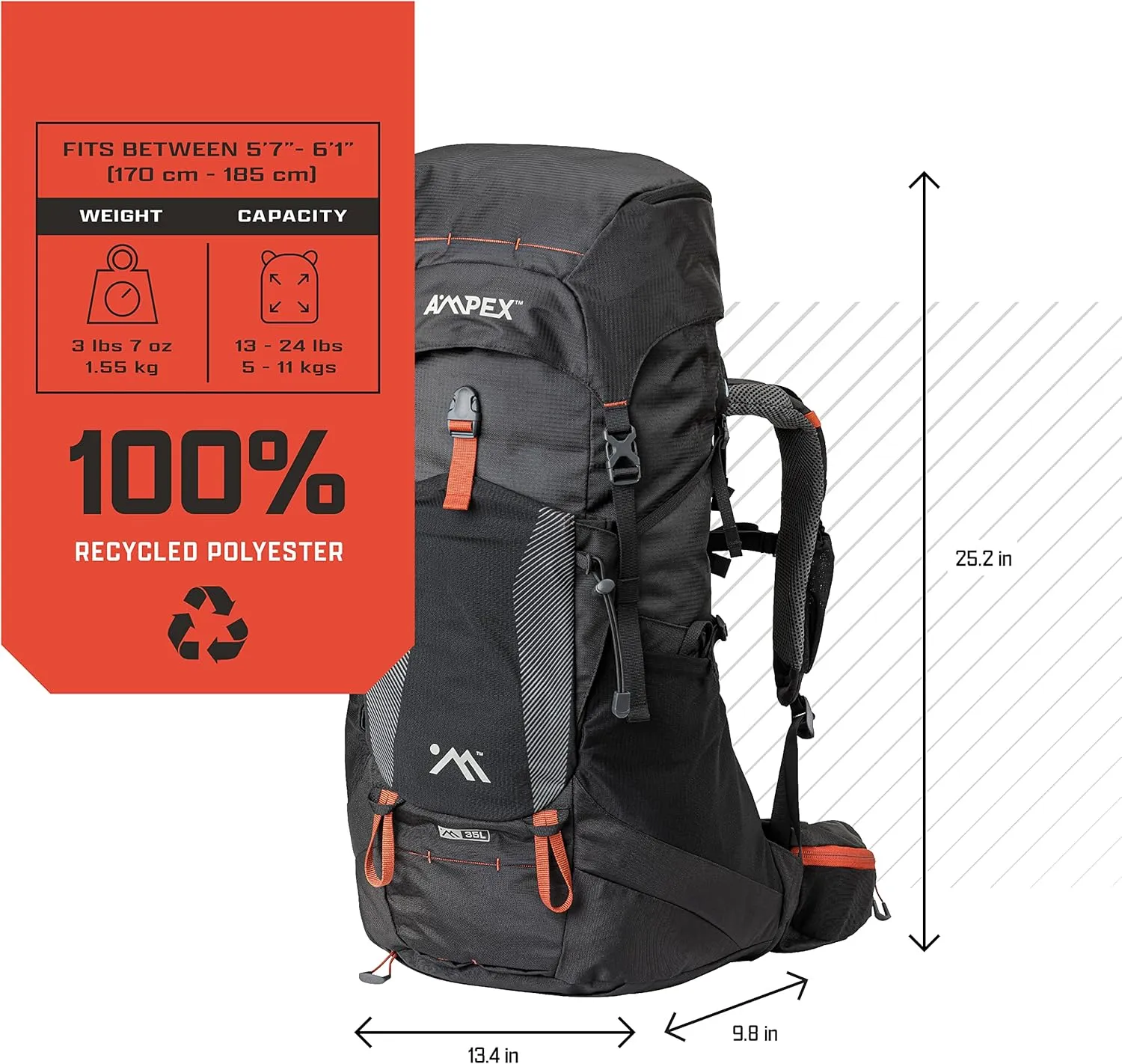 AMPEX Hiking Backpack | Camping Essentials Lightweight Backpack for Men & Women, Travel Bag for Backpacking, Camping, Hunting and More (35 Liter)