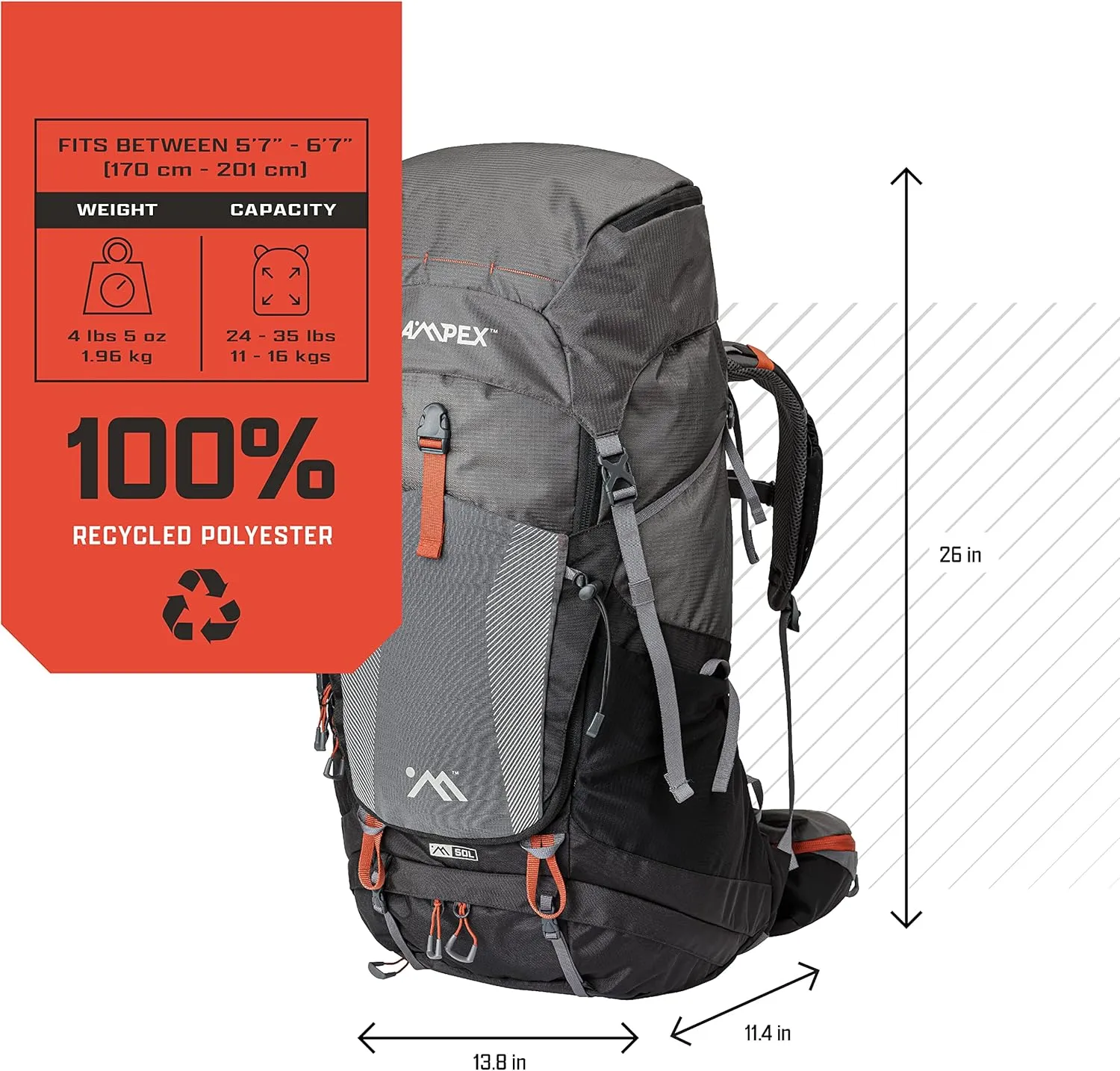 AMPEX Hiking Backpack | Camping Essentials Lightweight Backpack for Men & Women, Travel Bag for Backpacking, Camping, Hunting and More (50 Liter)