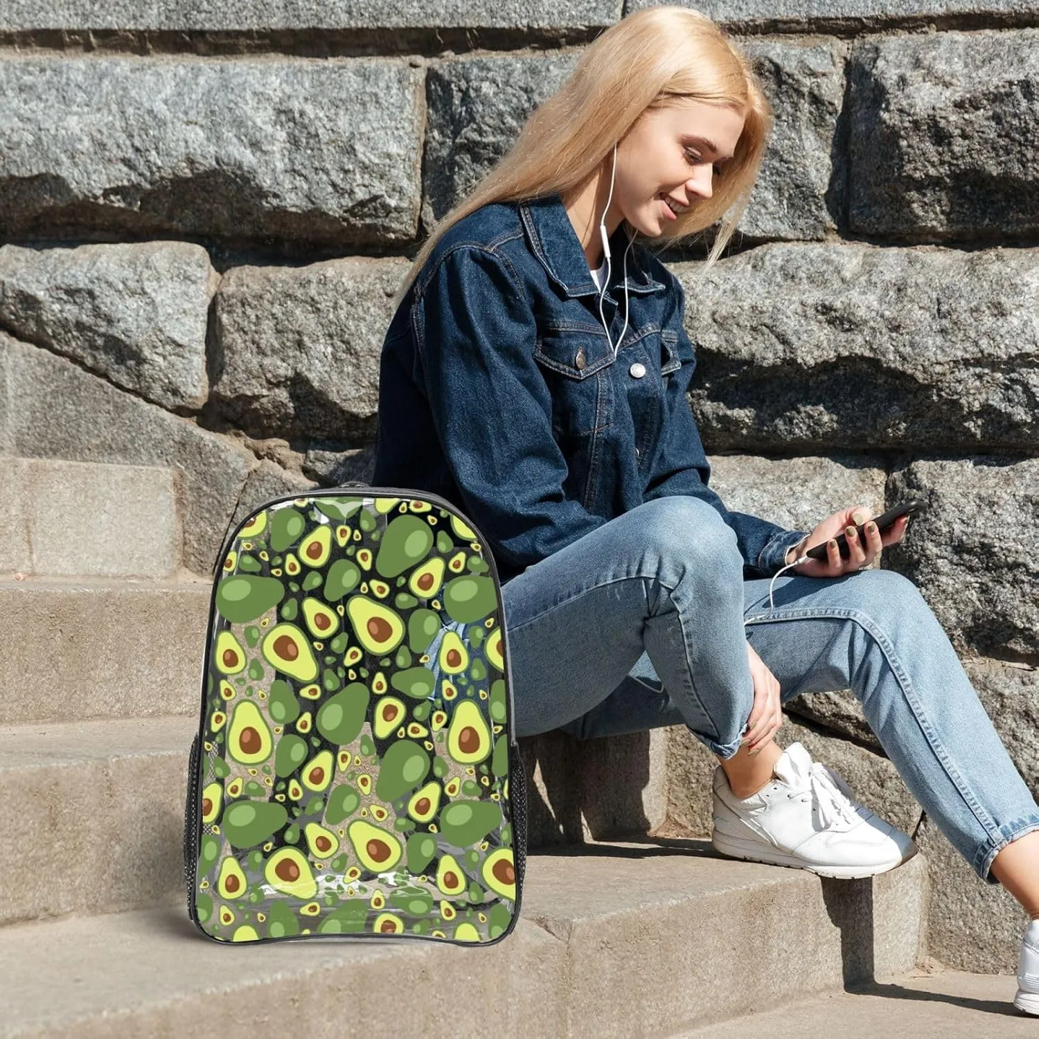 AMRANDOM Clear Backpack for Women Men Heavy Duty for Concert Work Sport Games Festival Venues (Avocado Pattern)