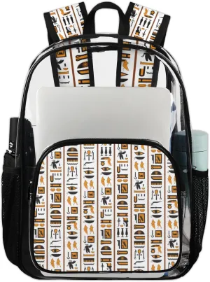 Ancient Egyptian Pattern Clear Backpack Ancient Egyptian Art PVC Transparent Backpacks Large See Through Bag for Women Men Security Stadium Work Travel Events Concert 17.7 IN