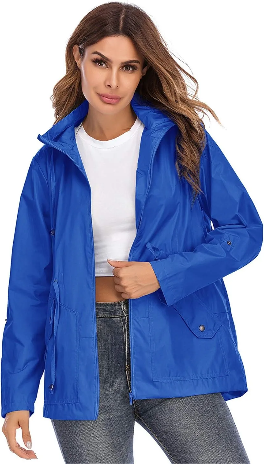 Andongnywell Women's Waterproof Waistcoat Hooded Breathable mesh Outdoor Hiking Rainproof Jackets Outwear