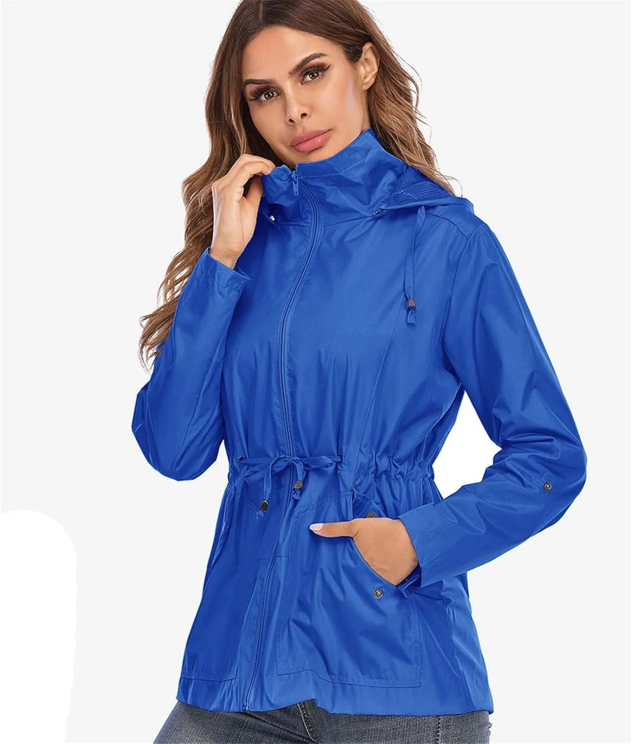 Andongnywell Women's Waterproof Waistcoat Hooded Breathable mesh Outdoor Hiking Rainproof Jackets Outwear