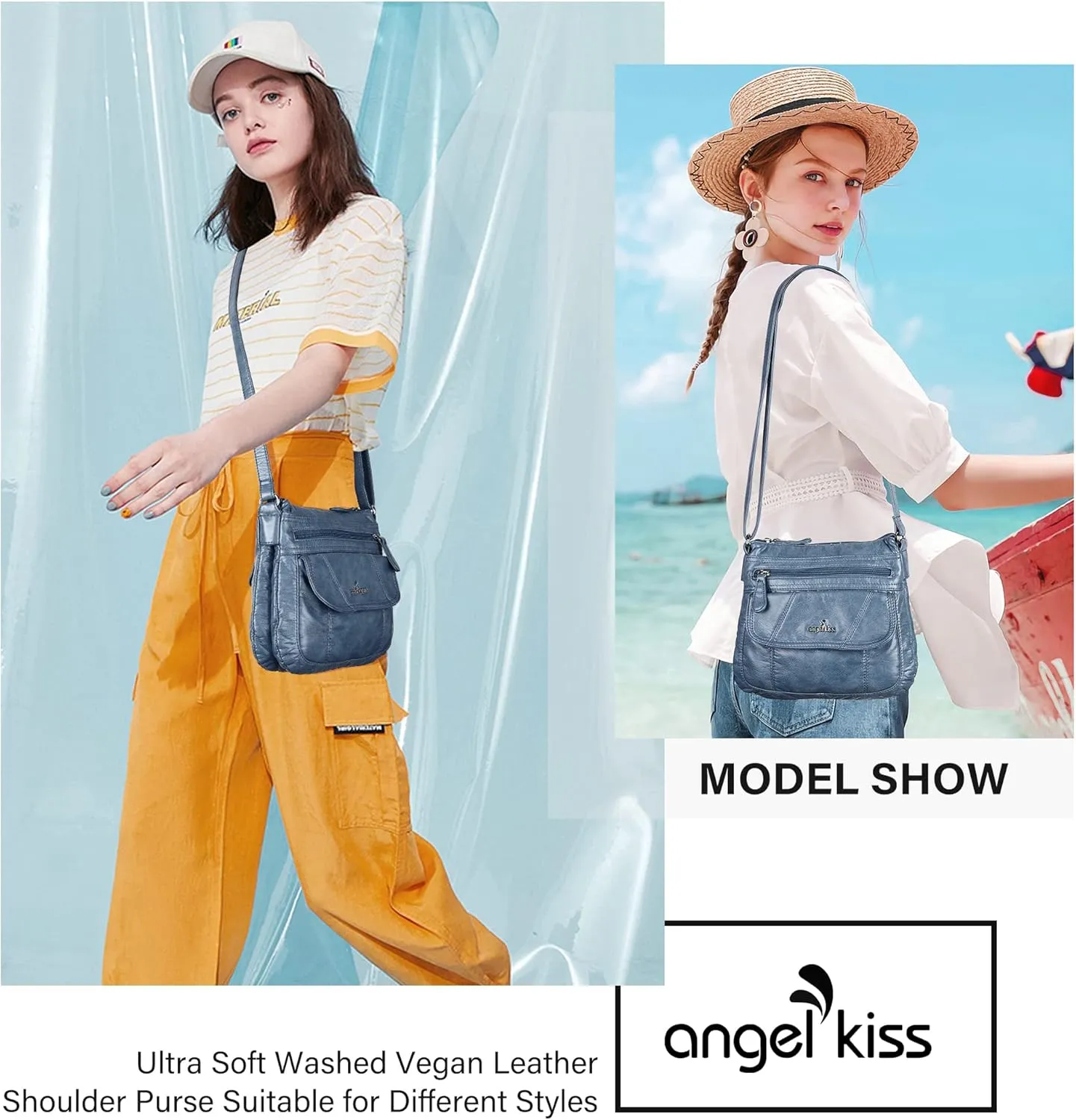 Angel Kiss Crossbody Bags for Women PU Leather Shoulder Handbag Ladies Purses and Handbag with adjustable Strap