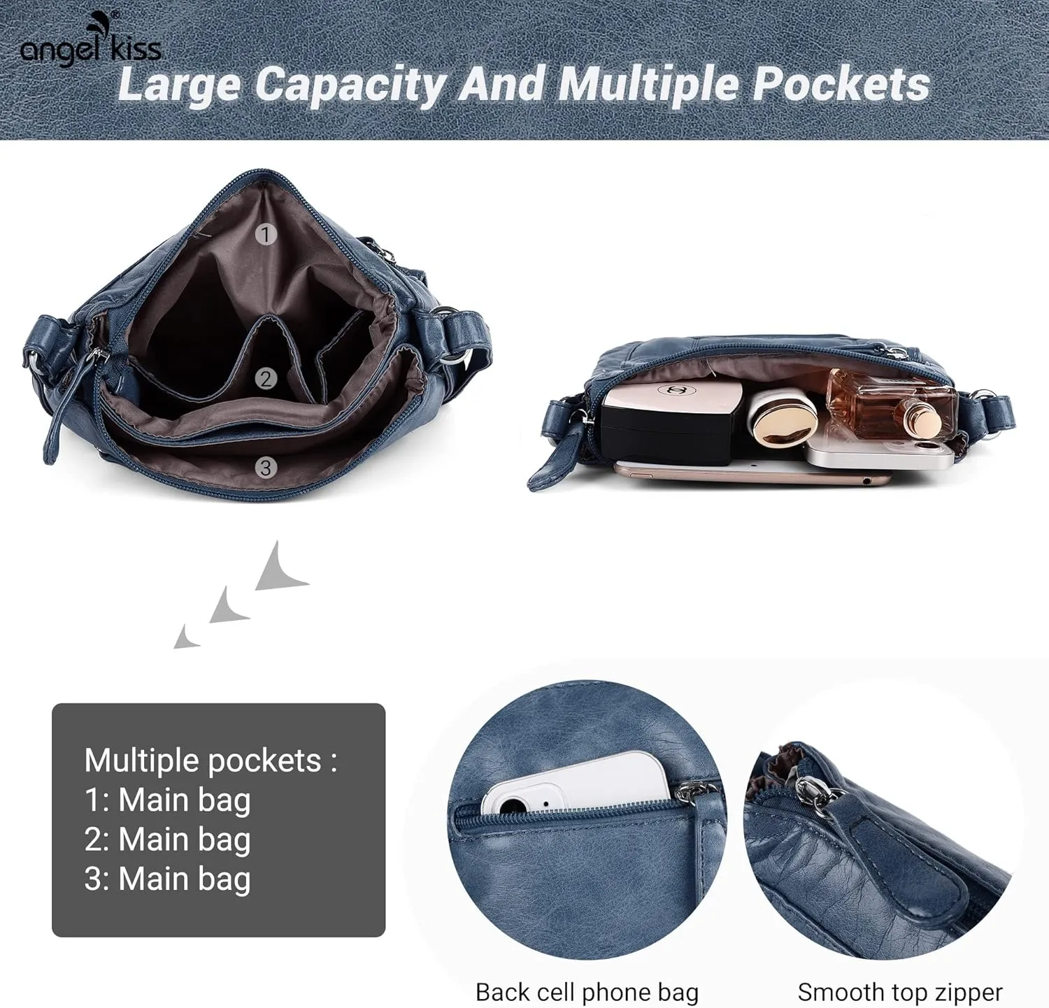 Angel Kiss Crossbody Bags for Women PU Leather Shoulder Handbag Ladies Purses and Handbag with adjustable Strap