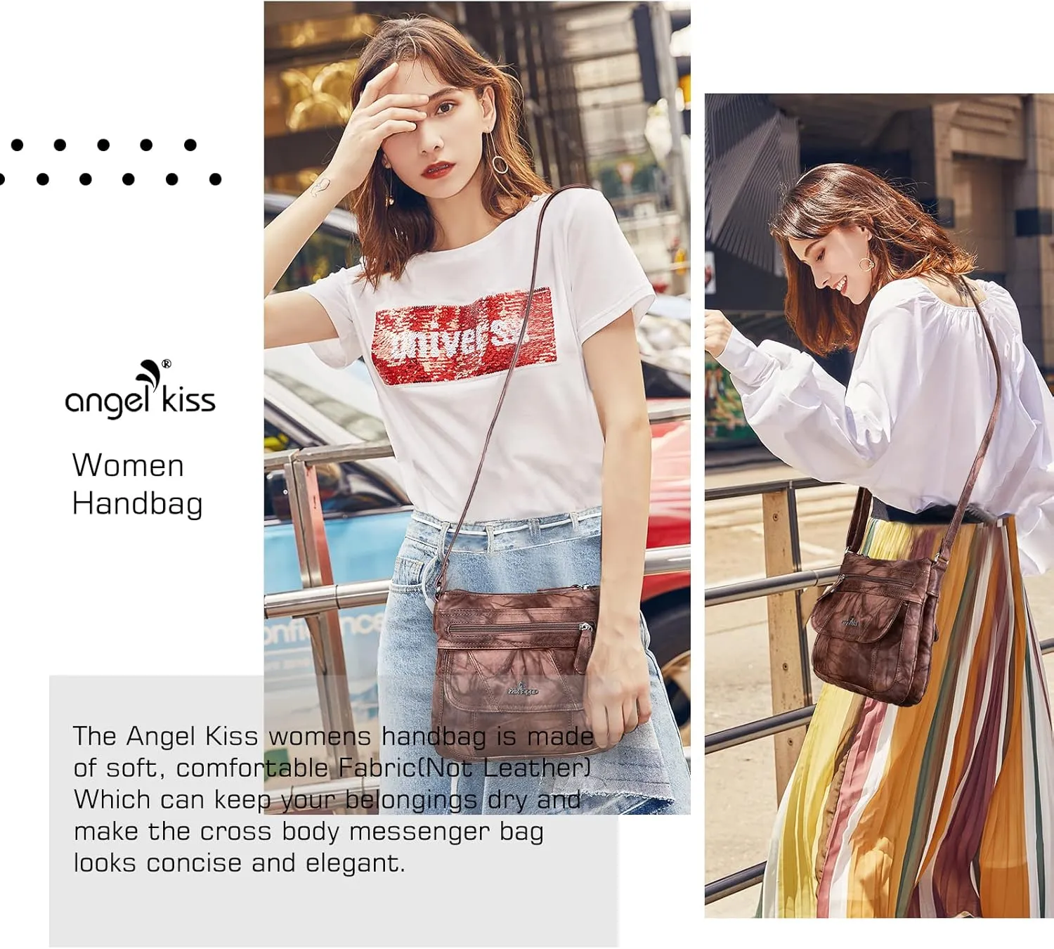 Angel Kiss Crossbody Bags for Women PU Leather Shoulder Handbag Ladies Purses and Handbag with adjustable Strap