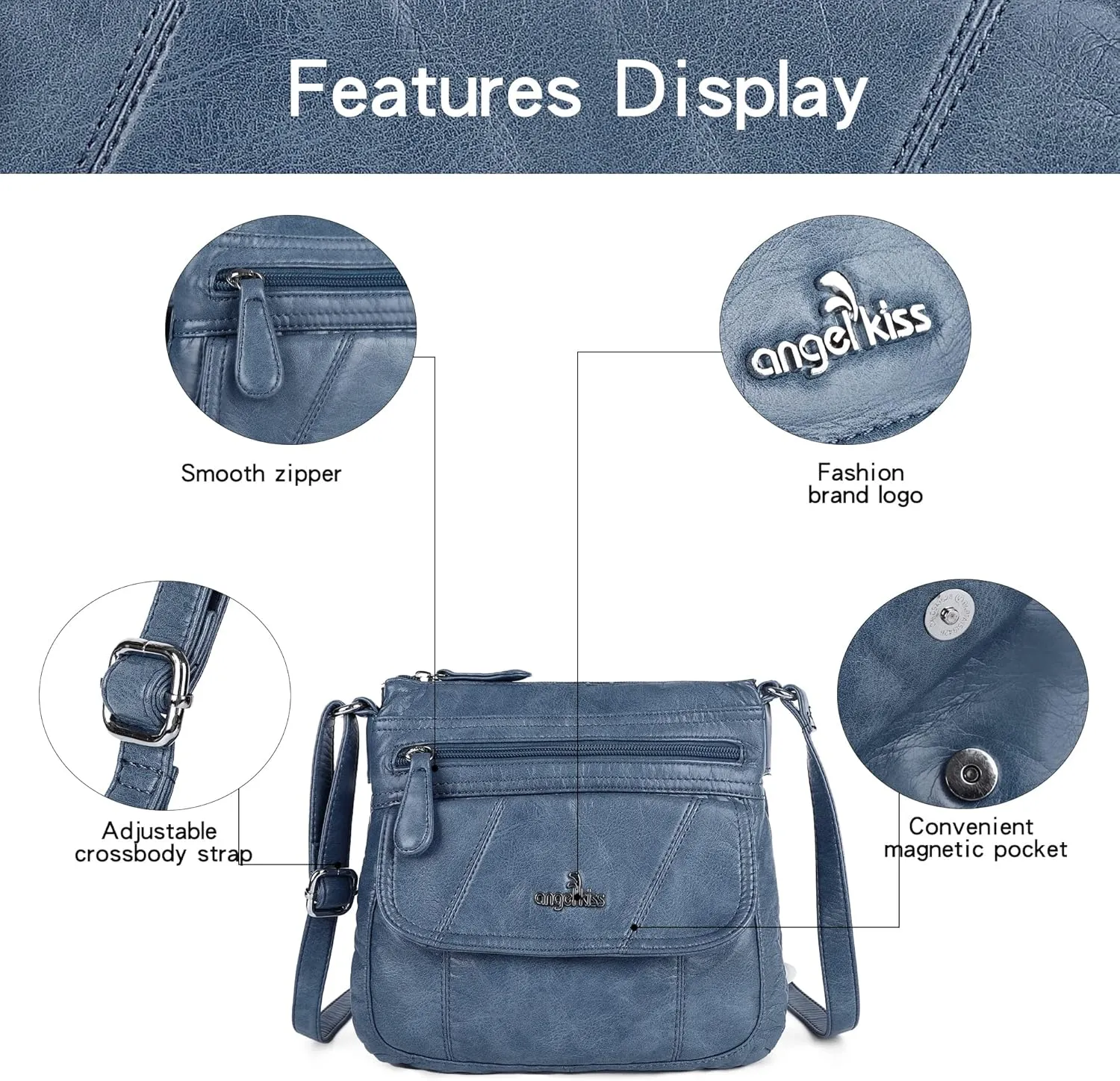 Angel Kiss Crossbody Bags for Women PU Leather Shoulder Handbag Ladies Purses and Handbag with adjustable Strap