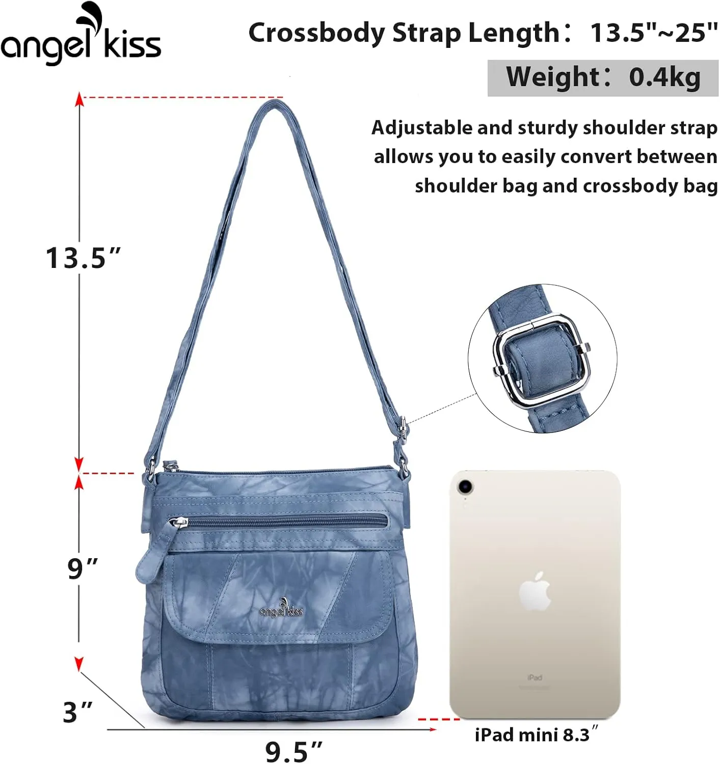 Angelkiss Small Womens Crossbody Bag Leather Shoulder Purse for Women Hobo Bag with Adjustable Shoulder Strap