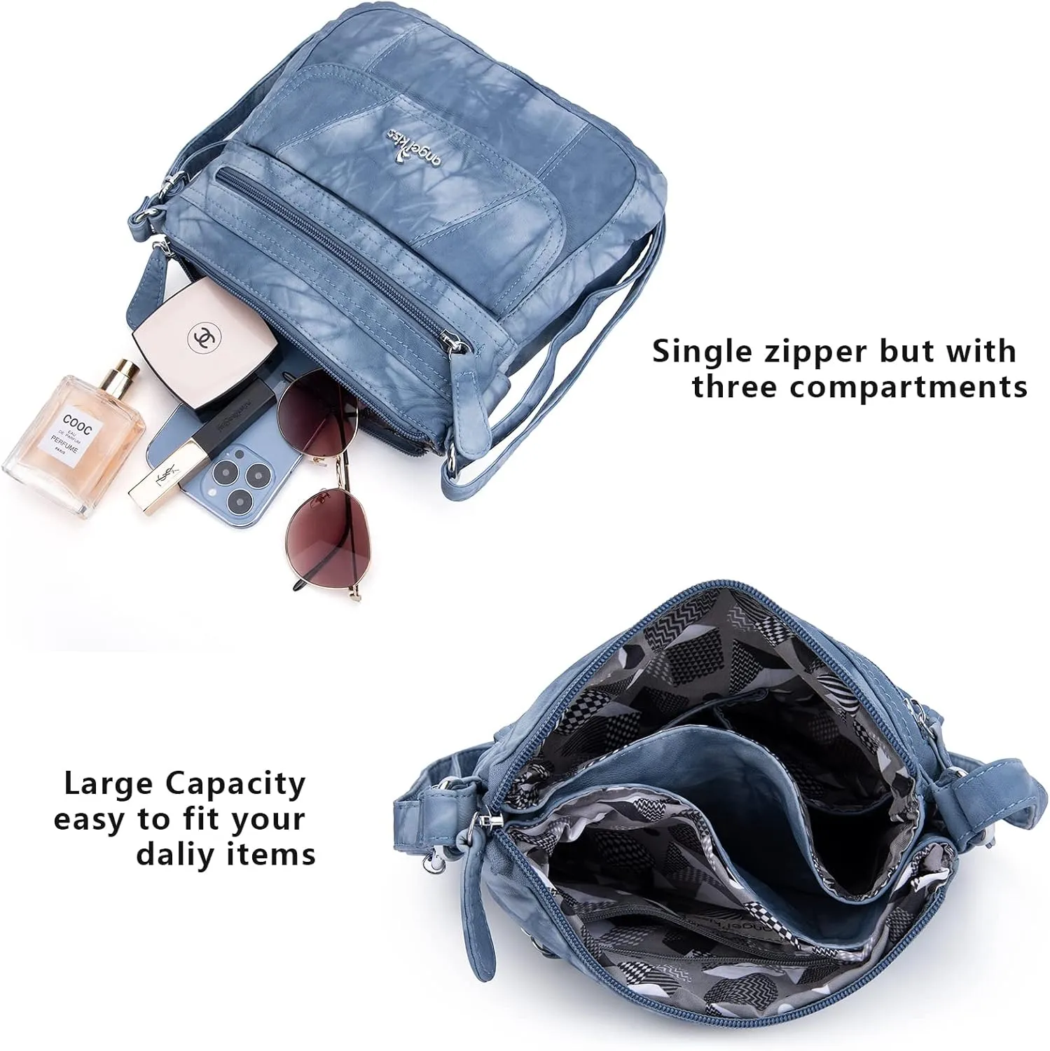 Angelkiss Small Womens Crossbody Bag Leather Shoulder Purse for Women Hobo Bag with Adjustable Shoulder Strap