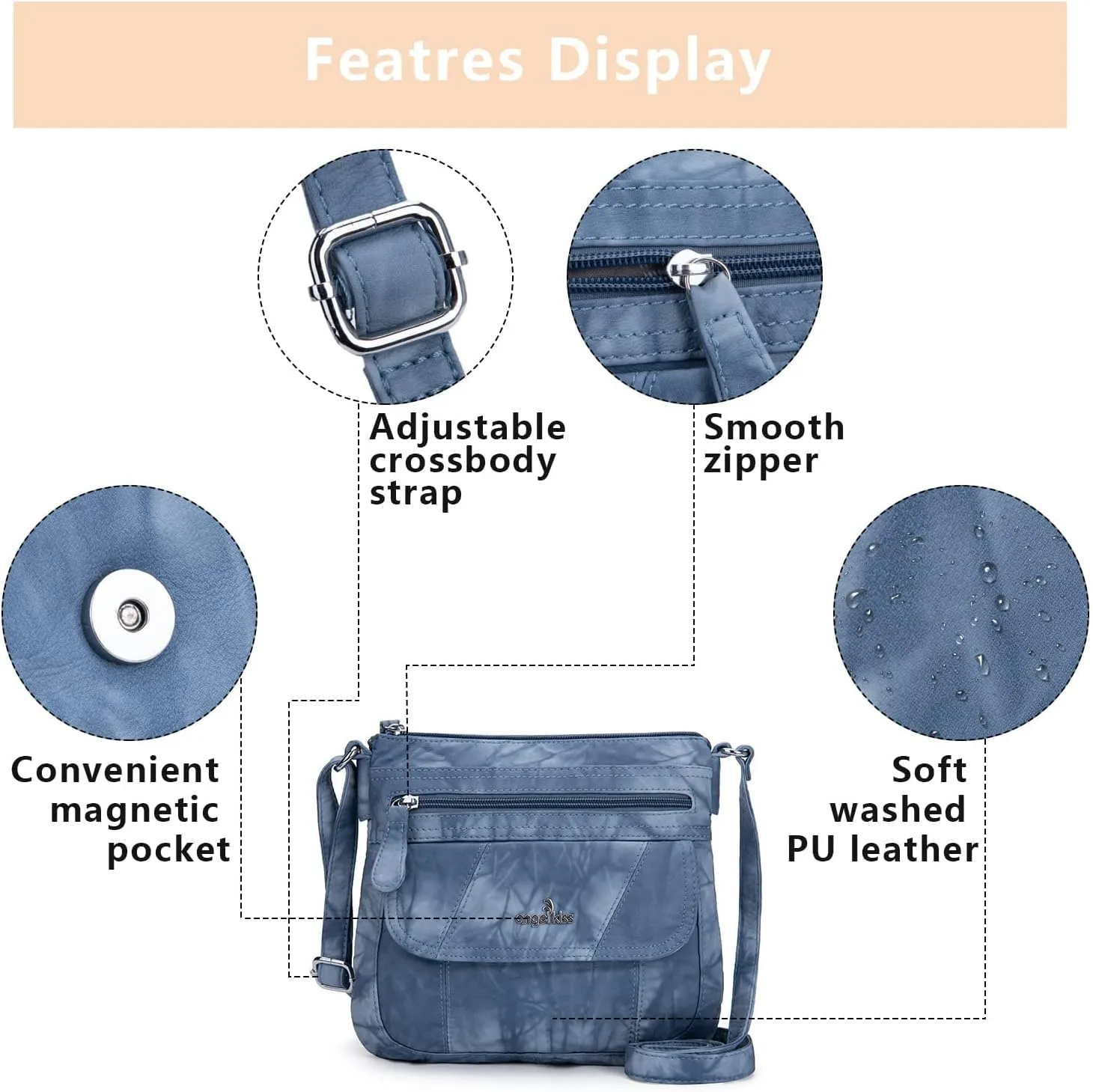 Angelkiss Small Womens Crossbody Bag Leather Shoulder Purse for Women Hobo Bag with Adjustable Shoulder Strap