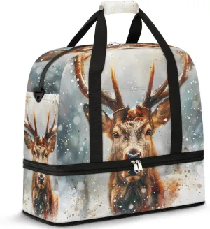 Animal Elk Travel Duffel Bag for Women Men Weekender Overnight Bag with Shoe Compartment Foldable Sports Gym Luggage Bag